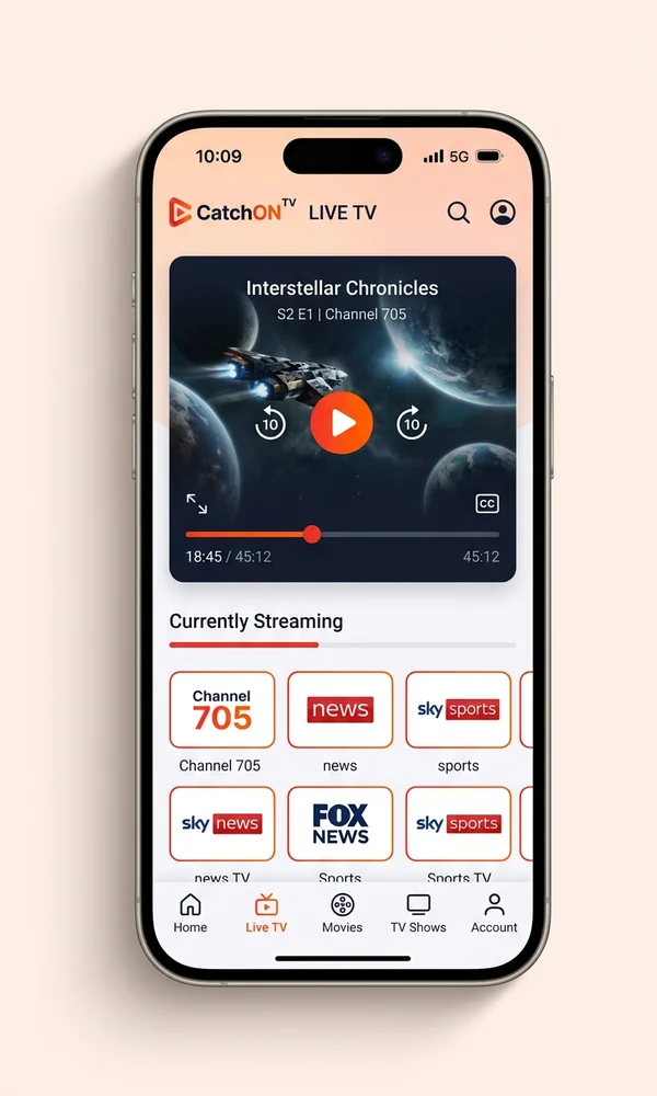 CatchON TV app on an Android phone