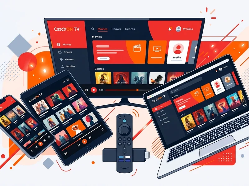 CatchON TV running on multiple devices — TV, phone, laptop